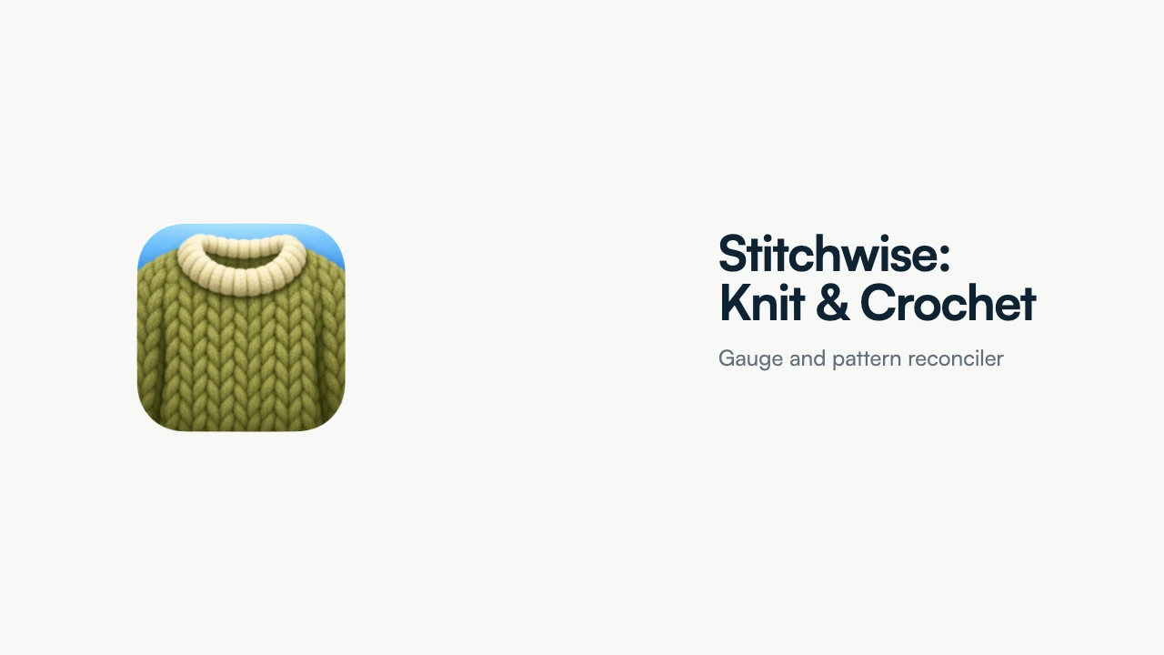 Stitchwise knitting and crochet gauge calculator showing a reconciled project on iPhone and iPad.