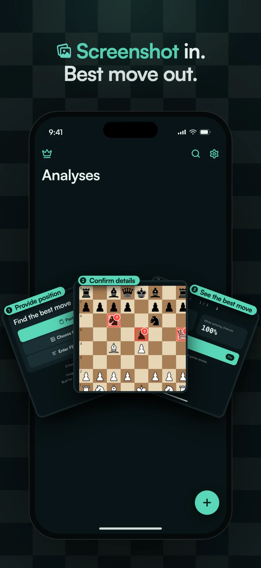Chaal confirming a chessboard imported from a screenshot before analyzing the position.